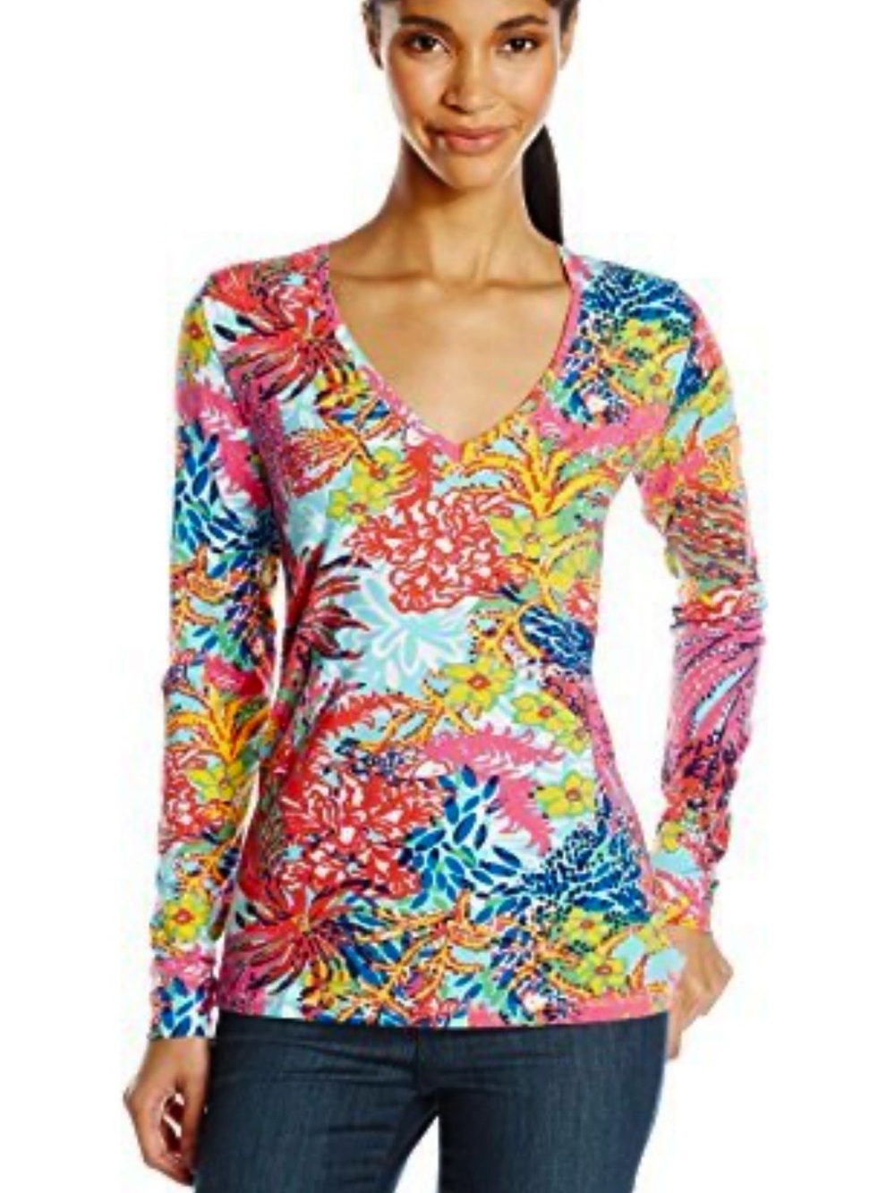 Lilly Pulitzer Jodie V-Neck Fishing for Compliments long-sleeve tee Size Medium